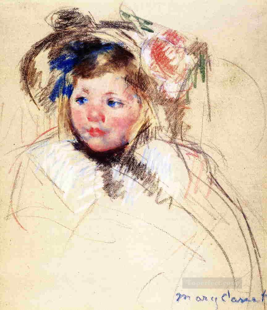 Head of Sara in a Bonnet Looking Left mothers children Mary Cassatt Oil Paintings